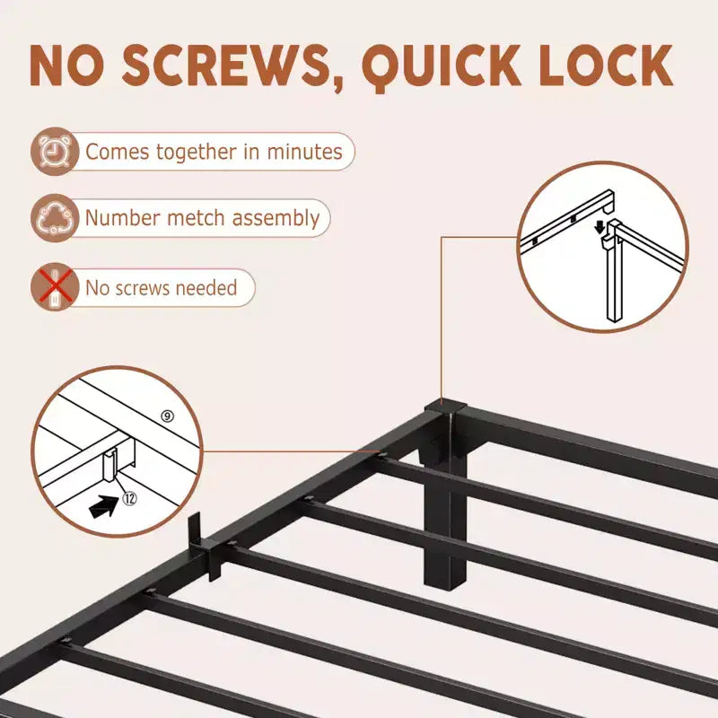 Black Metal Platform Bed Frame, No Box Spring Needed, Supports up to 800 lbs, for 1–2 Person