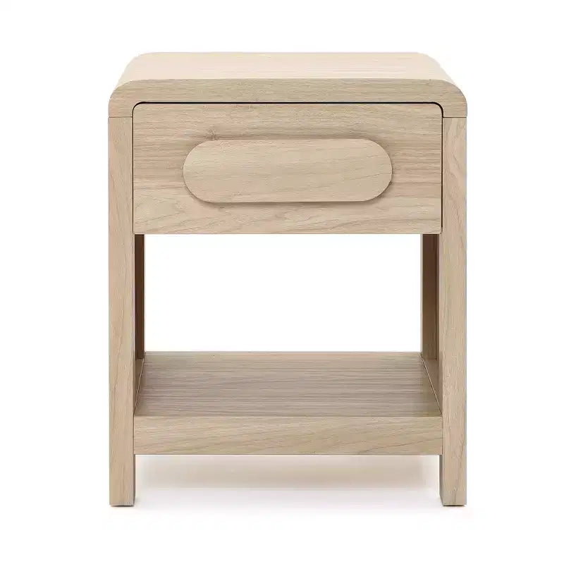LuxenHome 21.65 H Nightstand with Storage, End Table with Light Wood Finish, Drawer & Open Shelf Brown