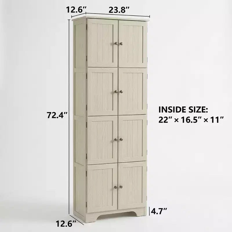 White Freestanding Tall Storage Cabinet with 8 Doors & 4 Shelves, 1-Person Assembly