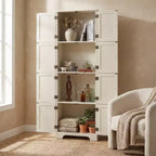 White Freestanding Tall Storage Cabinet with 8 Doors & 4 Shelves, 1-Person Assembly