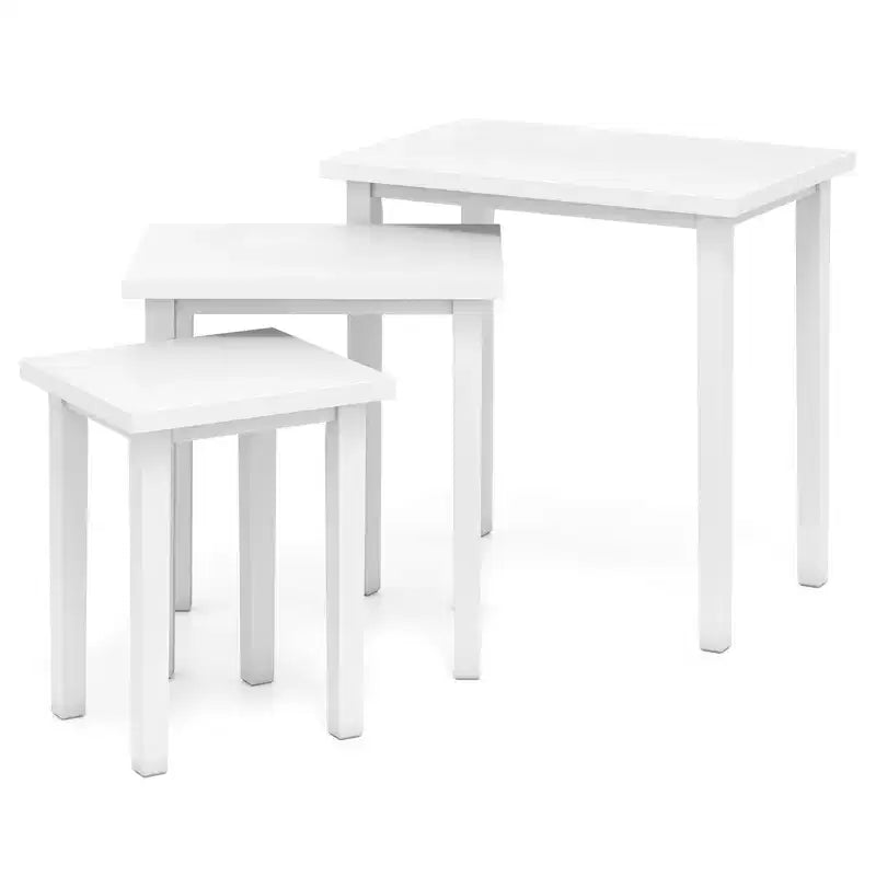 White Farmhouse Rectangle Nesting Side Table Set, 3-Piece