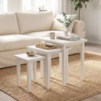 White Farmhouse Rectangle Nesting Side Table Set, 3-Piece