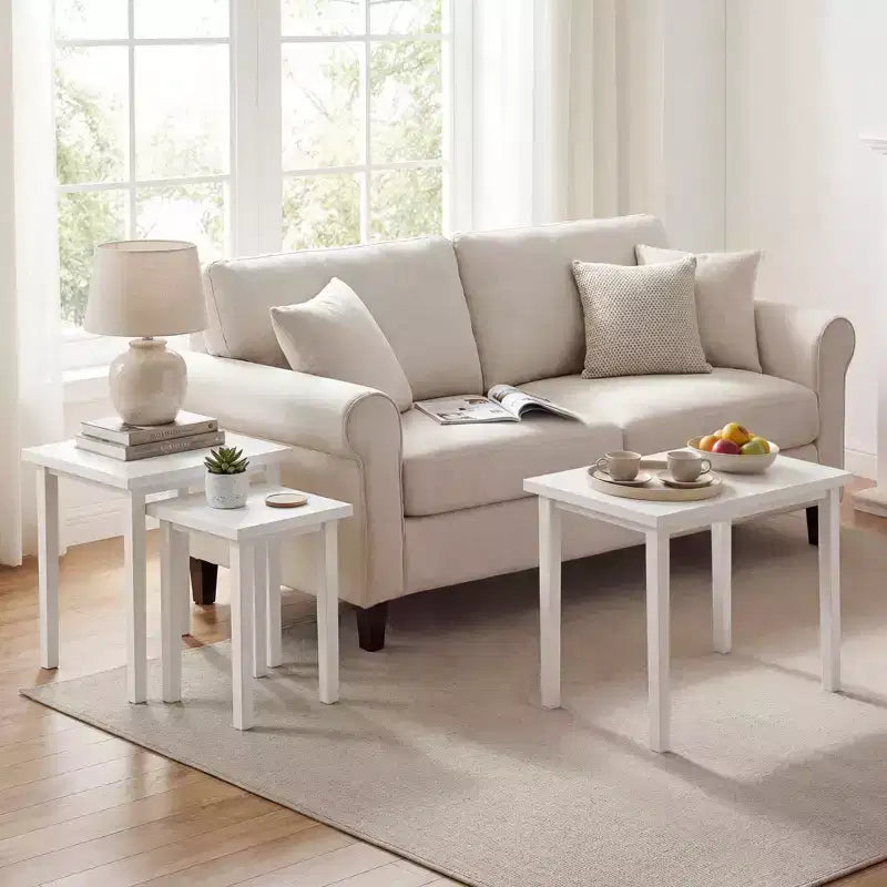 White Farmhouse Rectangle Nesting Side Table Set, 3-Piece