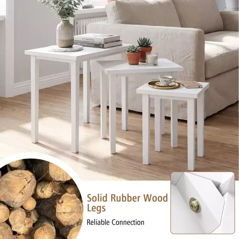 White Farmhouse Rectangle Nesting Side Table Set, 3-Piece