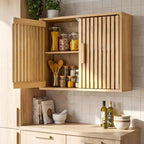 Natural Wall-Mounted Bathroom Cabinet with Slatted Doors & Adjustable Shelf, 1-Person