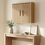 Natural Wall-Mounted Bathroom Cabinet with Slatted Doors & Adjustable Shelf, 1-Person