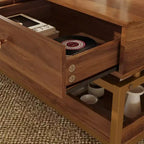 Brown Wood Coffee Table with 2 Drawers & Open Shelf, Seats 2, Farmhouse Style