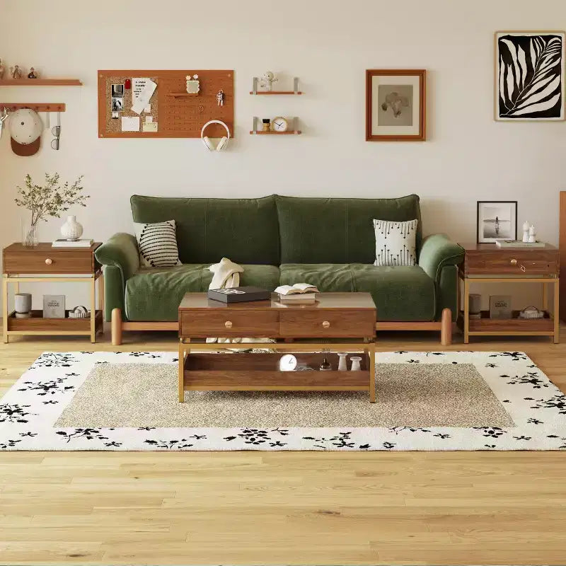 Brown Wood Coffee Table with 2 Drawers & Open Shelf, Seats 2, Farmhouse Style