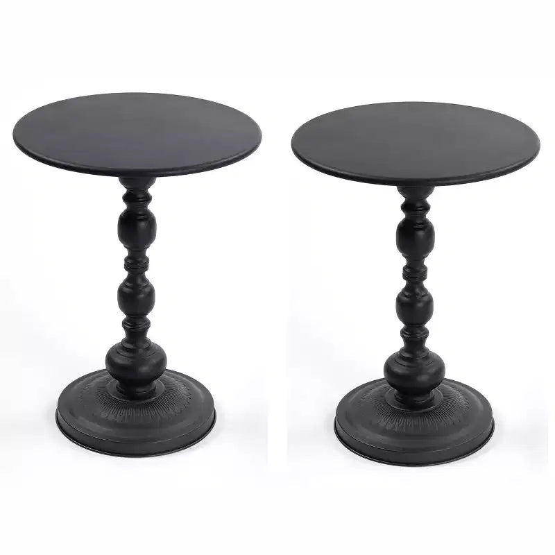 Black Vintage Round Metal Side Table, Set of 2