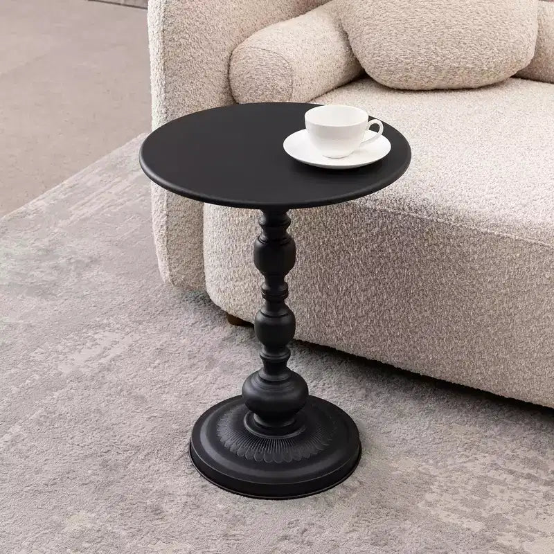 Black Vintage Round Metal Side Table, Set of 2