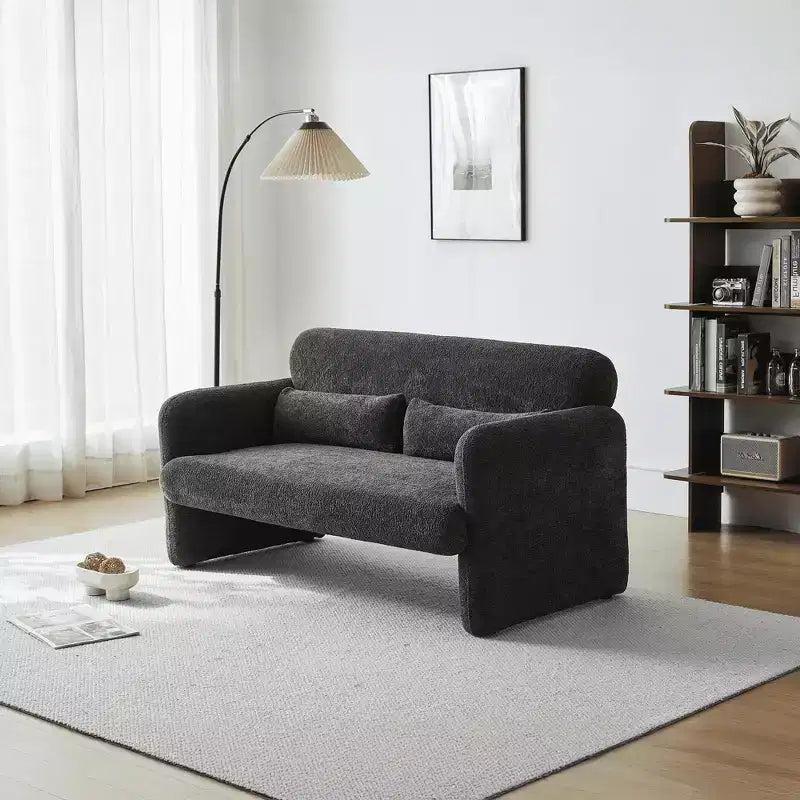 Velvet Loveseat Sofa with Lumbar Pillow, 2-Seat, Beige / Dark Gray / Green / Orange