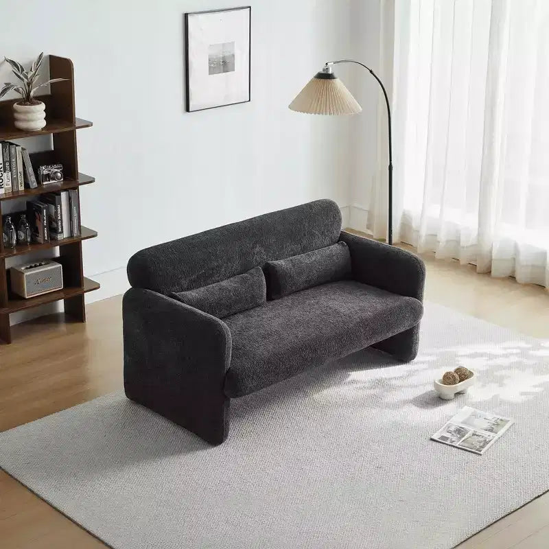 Velvet Loveseat Sofa with Lumbar Pillow, 2-Seat, Beige / Dark Gray / Green / Orange