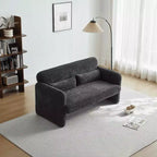 Velvet Loveseat Sofa with Lumbar Pillow, 2-Seat, Beige / Dark Gray / Green / Orange