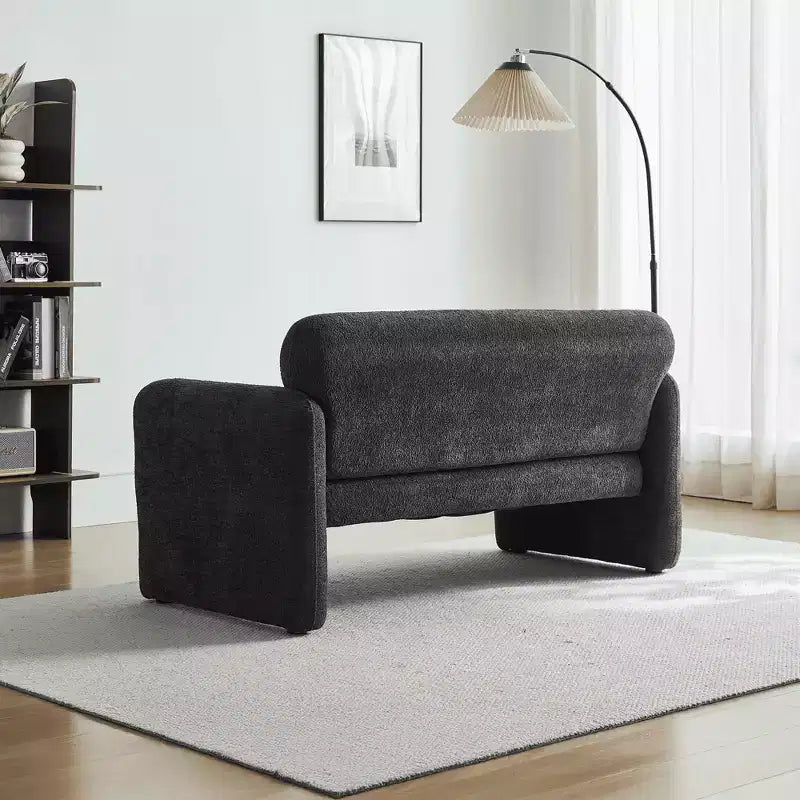 Velvet Loveseat Sofa with Lumbar Pillow, 2-Seat, Beige / Dark Gray / Green / Orange