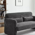 Velvet Loveseat Sofa with Lumbar Pillow, 2-Seat, Beige / Dark Gray / Green / Orange