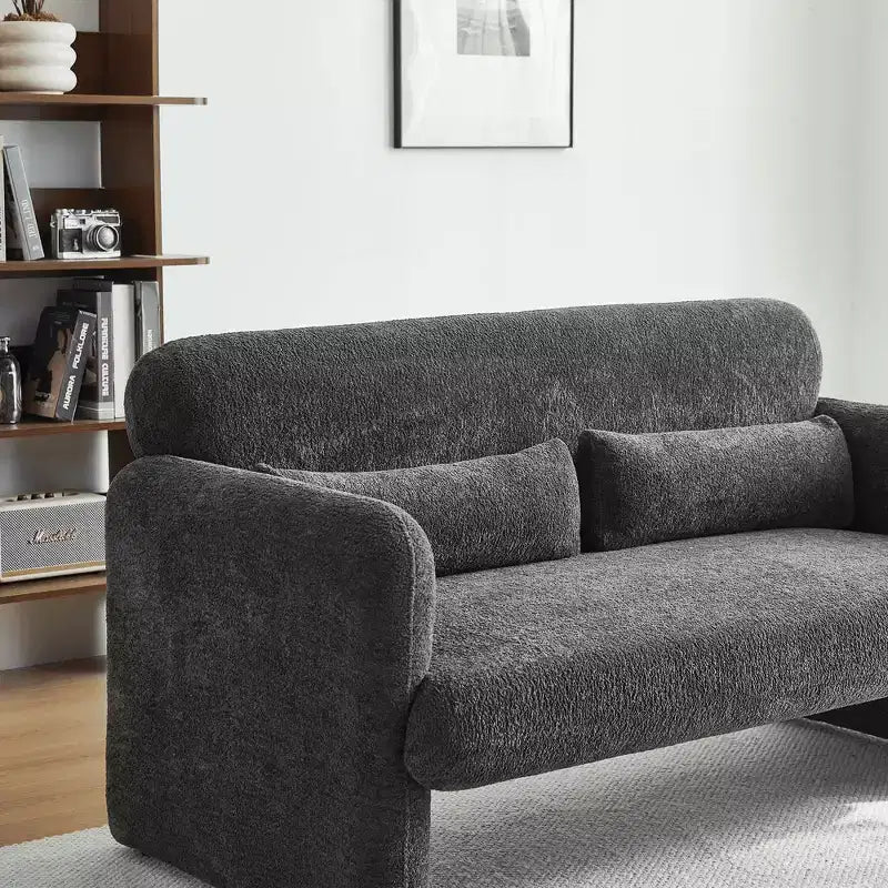 Velvet Loveseat Sofa with Lumbar Pillow, 2-Seat, Beige / Dark Gray / Green / Orange