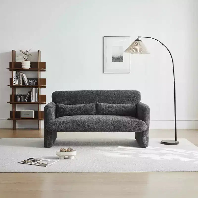 Velvet Loveseat Sofa with Lumbar Pillow, 2-Seat, Beige / Dark Gray / Green / Orange