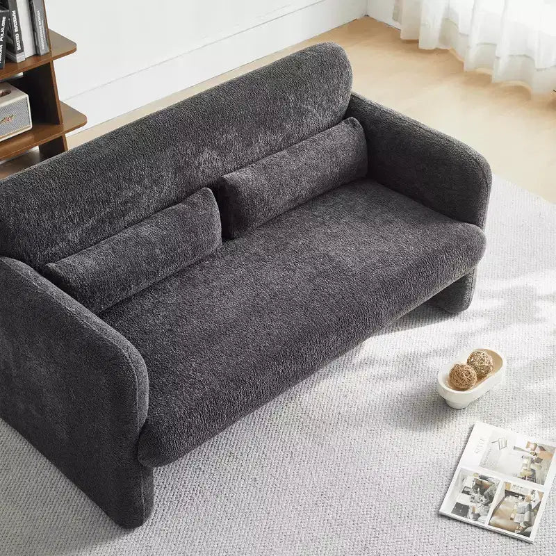 Velvet Loveseat Sofa with Lumbar Pillow, 2-Seat, Beige / Dark Gray / Green / Orange