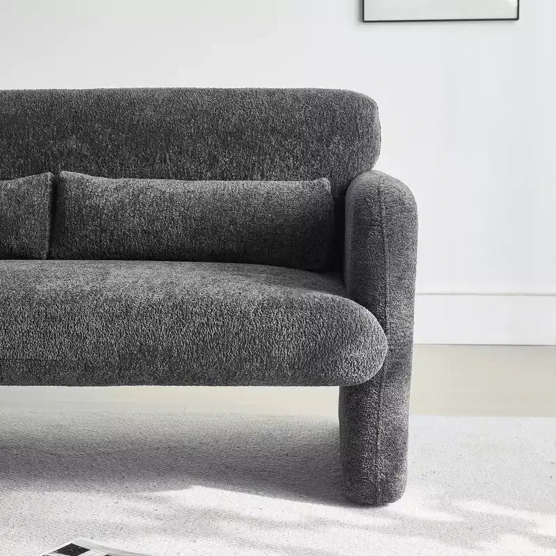 Velvet Loveseat Sofa with Lumbar Pillow, 2-Seat, Beige / Dark Gray / Green / Orange