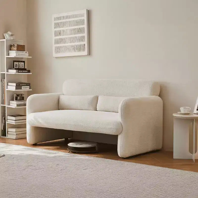 Velvet Loveseat Sofa with Lumbar Pillow, 2-Seat, Beige / Dark Gray / Green / Orange