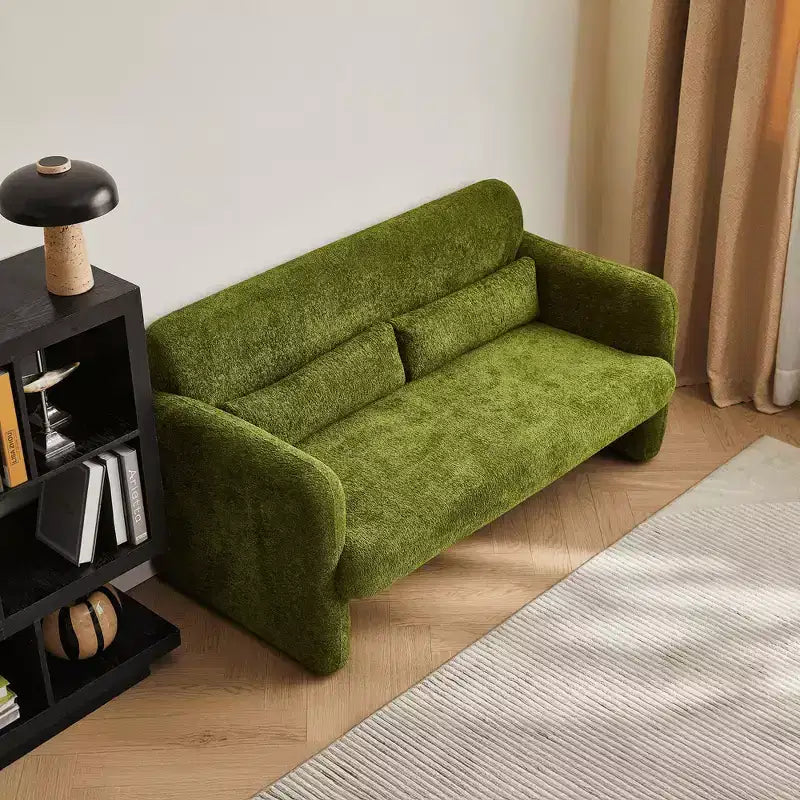 Velvet Loveseat Sofa with Lumbar Pillow, 2-Seat, Beige / Dark Gray / Green / Orange