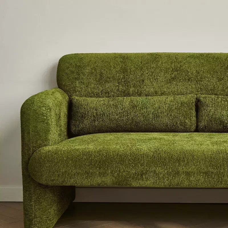 Velvet Loveseat Sofa with Lumbar Pillow, 2-Seat, Beige / Dark Gray / Green / Orange