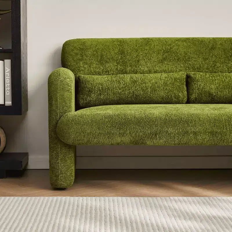 Velvet Loveseat Sofa with Lumbar Pillow, 2-Seat, Beige / Dark Gray / Green / Orange