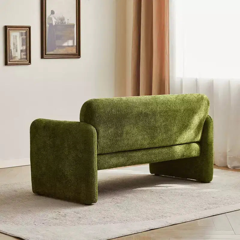 Velvet Loveseat Sofa with Lumbar Pillow, 2-Seat, Beige / Dark Gray / Green / Orange