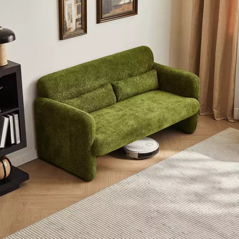 Velvet Loveseat Sofa with Lumbar Pillow, 2-Seat, Beige / Dark Gray / Green / Orange