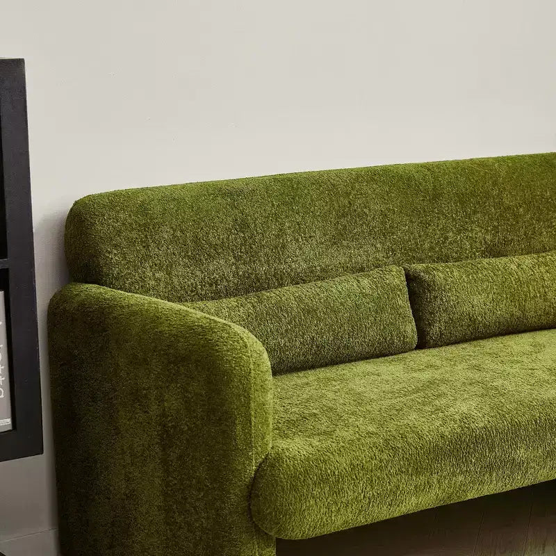 Velvet Loveseat Sofa with Lumbar Pillow, 2-Seat, Beige / Dark Gray / Green / Orange