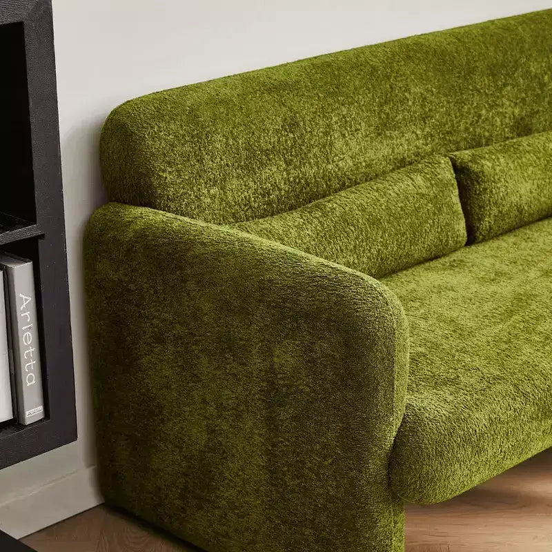 Velvet Loveseat Sofa with Lumbar Pillow, 2-Seat, Beige / Dark Gray / Green / Orange