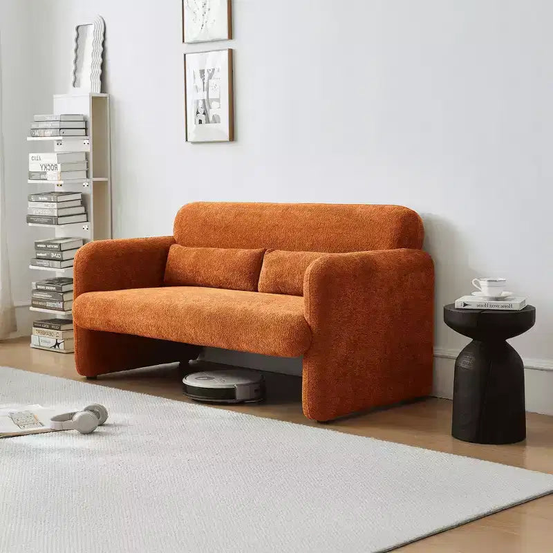 Velvet Loveseat Sofa with Lumbar Pillow, 2-Seat, Beige / Dark Gray / Green / Orange