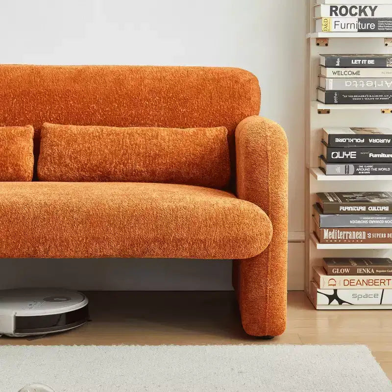 Velvet Loveseat Sofa with Lumbar Pillow, 2-Seat, Beige / Dark Gray / Green / Orange