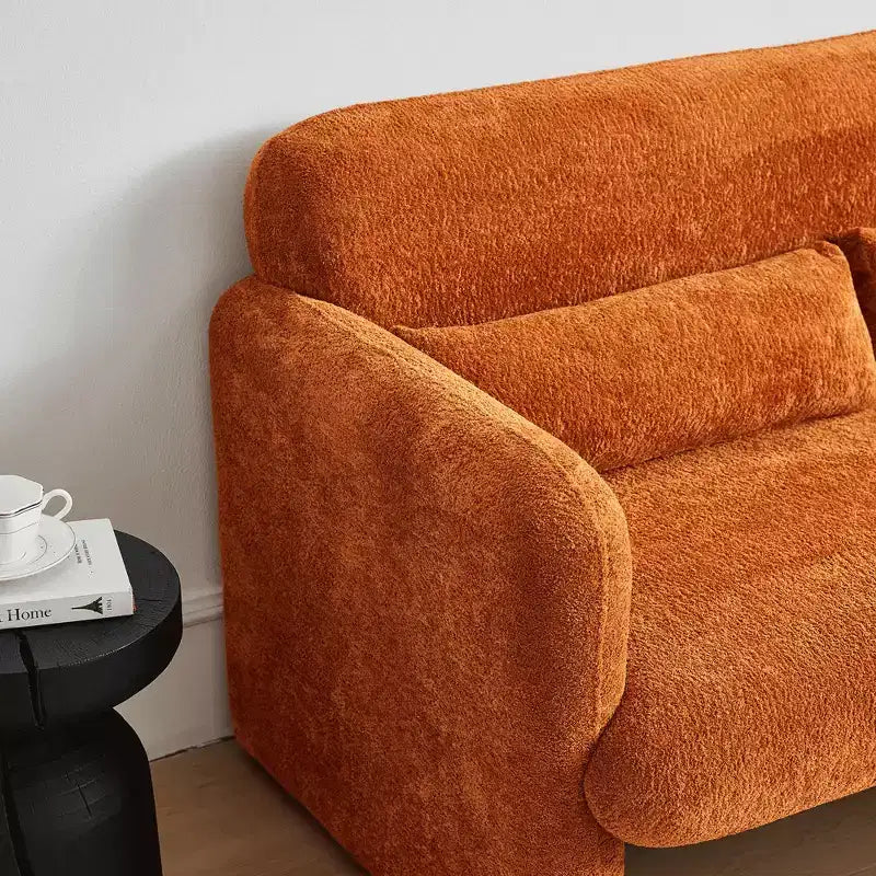 Velvet Loveseat Sofa with Lumbar Pillow, 2-Seat, Beige / Dark Gray / Green / Orange