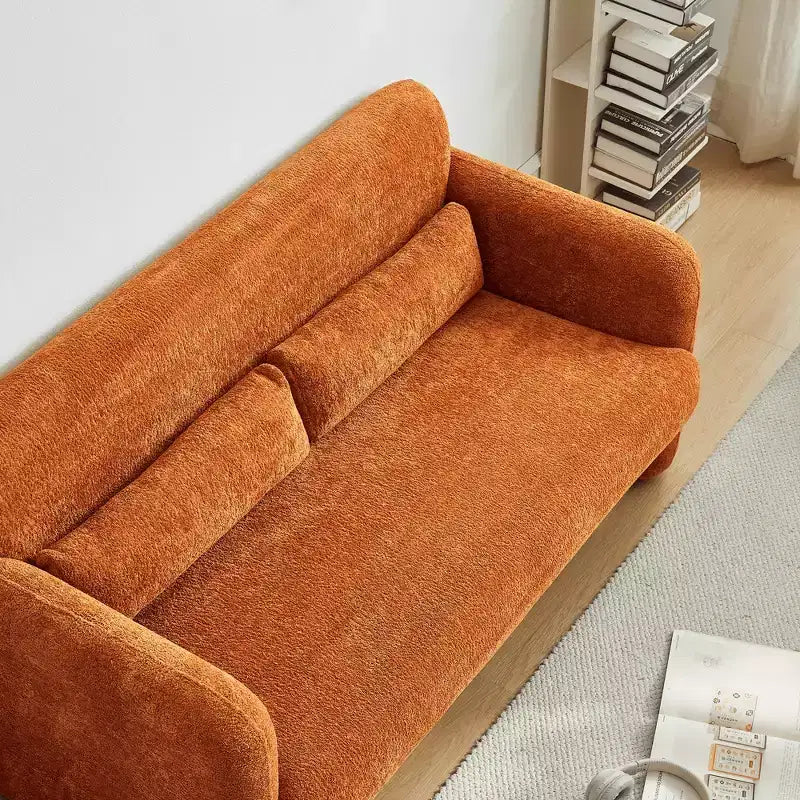 Velvet Loveseat Sofa with Lumbar Pillow, 2-Seat, Beige / Dark Gray / Green / Orange
