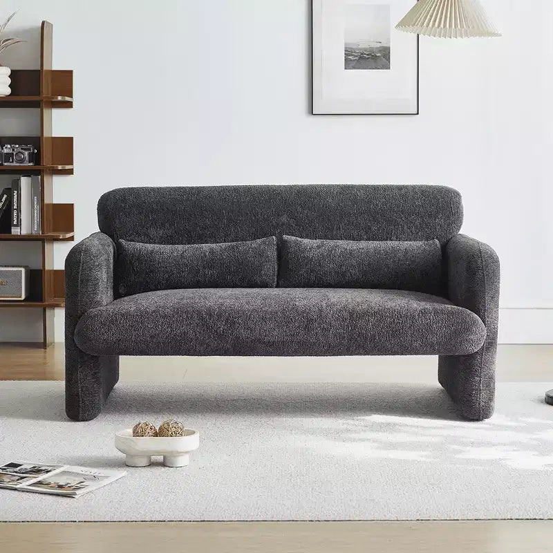 Velvet Loveseat Sofa with Lumbar Pillow, 2-Seat, Beige / Dark Gray / Green / Orange