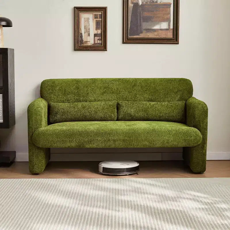 Velvet Loveseat Sofa with Lumbar Pillow, 2-Seat, Beige / Dark Gray / Green / Orange