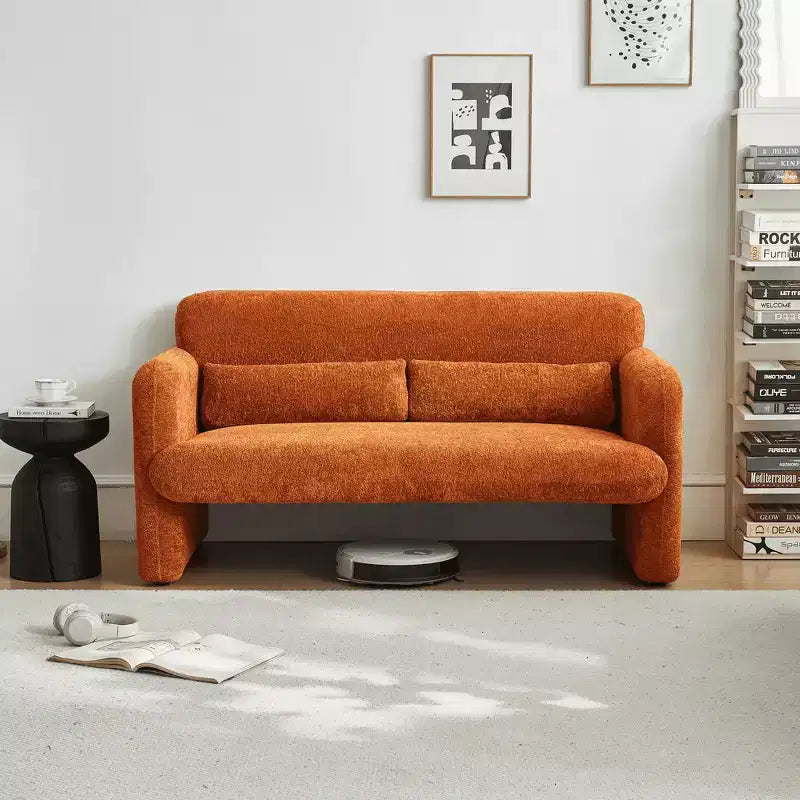 Velvet Loveseat Sofa with Lumbar Pillow, 2-Seat, Beige / Dark Gray / Green / Orange