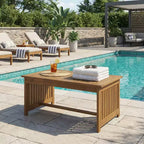 JVNOXK 40 Acacia Wood Outdoor Coffee Table, Brown Patina Finish
