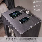 End Table Set of 2 – Brown/Cream White/Dark Gray/Natural, Modern Arched Style, with Charging Station