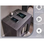 End Table Set of 2 – Brown/Cream White/Dark Gray/Natural, Modern Arched Style, with Charging Station