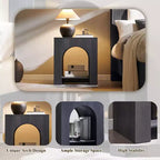 End Table Set of 2 – Brown/Cream White/Dark Gray/Natural, Modern Arched Style, with Charging Station