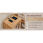 End Table Set of 2 – Brown/Cream White/Dark Gray/Natural, Modern Arched Style, with Charging Station