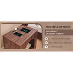End Table Set of 2 – Brown/Cream White/Dark Gray/Natural, Modern Arched Style, with Charging Station