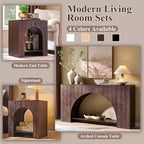 End Table Set of 2 – Brown/Cream White/Dark Gray/Natural, Modern Arched Style, with Charging Station