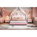 Cream & Pink Crown Headboard Platform Bed, Full Size, 1-Person (Kids)