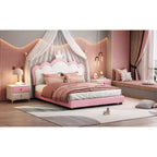 Cream & Pink Crown Headboard Platform Bed, Full Size, 1-Person (Kids)