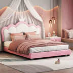 Cream & Pink Crown Headboard Platform Bed, Full Size, 1-Person (Kids)