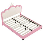 Cream & Pink Crown Headboard Platform Bed, Full Size, 1-Person (Kids)