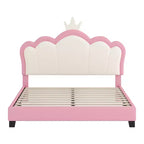 Cream & Pink Crown Headboard Platform Bed, Full Size, 1-Person (Kids)